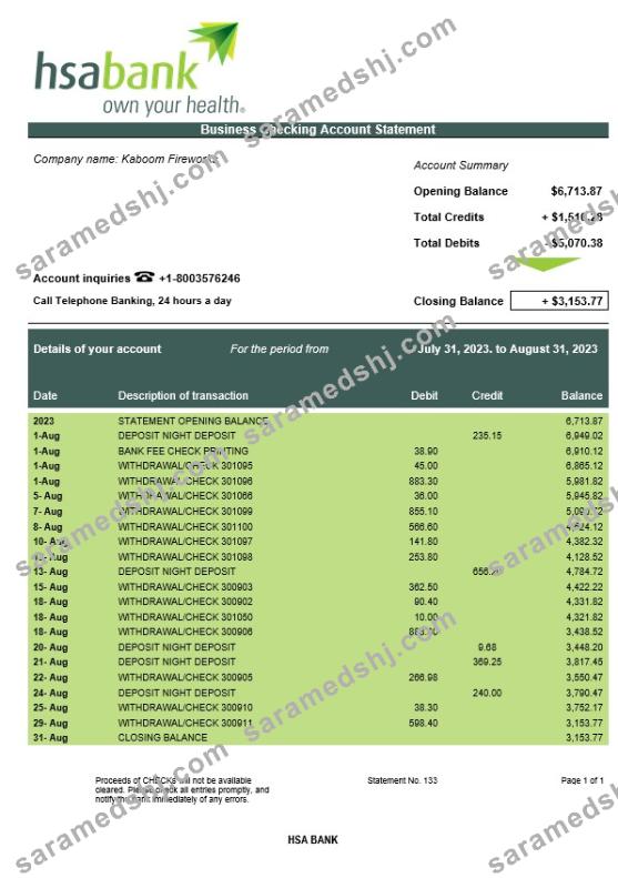 HSA Bank enterprise account statement Word and PDF template